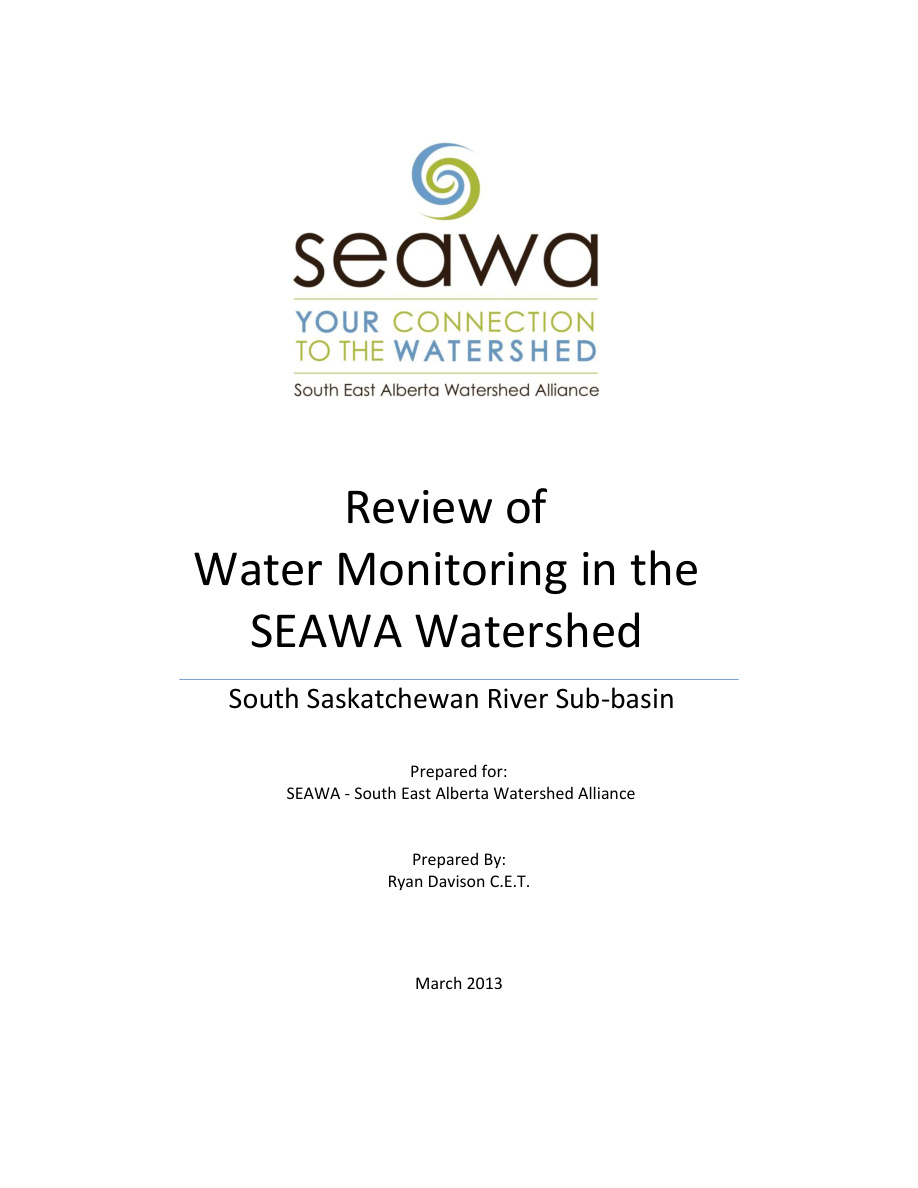 Seawa Report On Water Monitoring In The Ssr Sub Basin Web Enabled May8